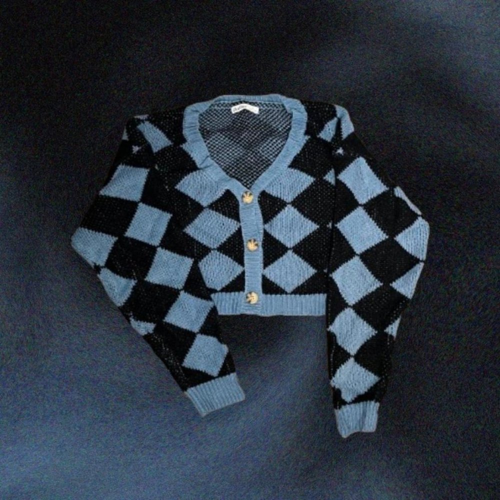 Blue And Black Cropped Cardigan